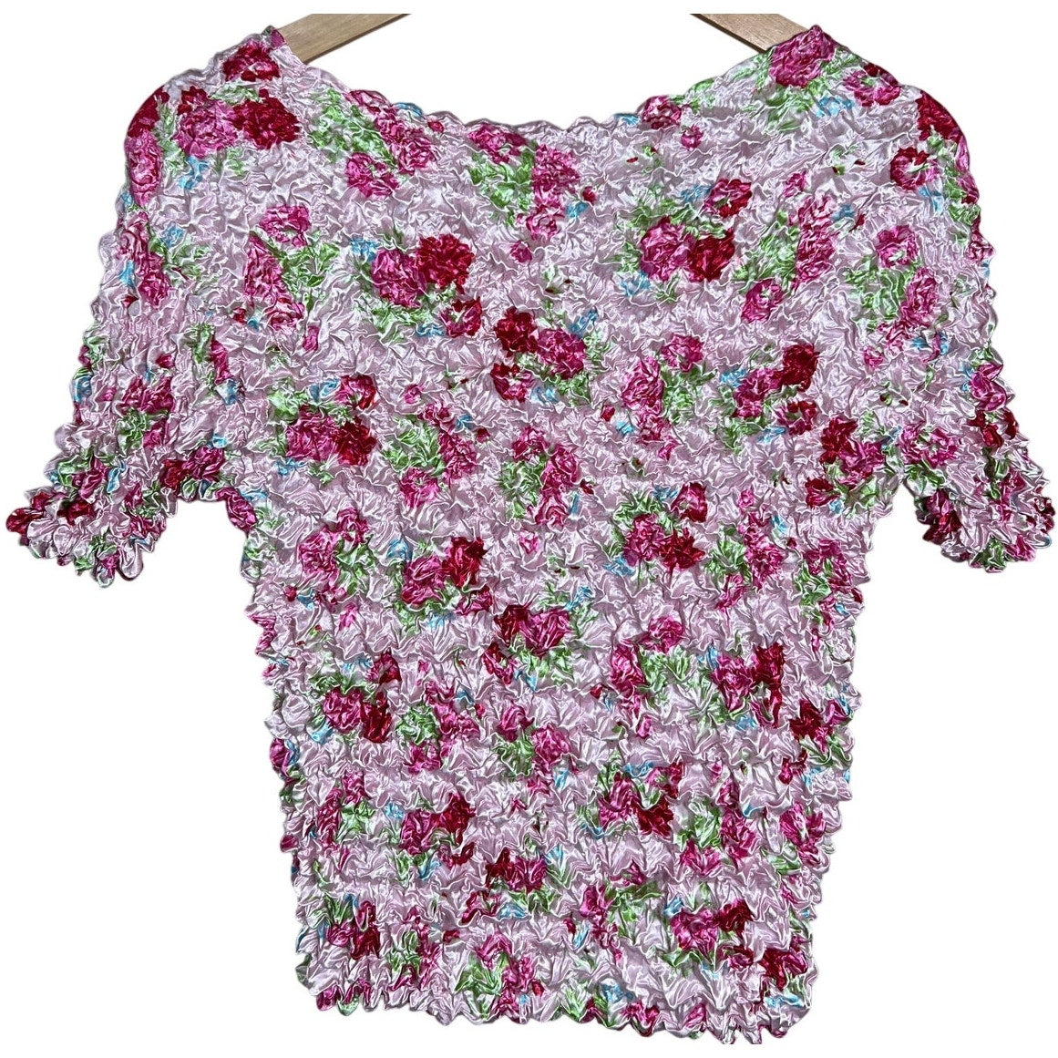 F C Purple Floral Popcorn Bubble Shirt One Size Crinkle Stretch