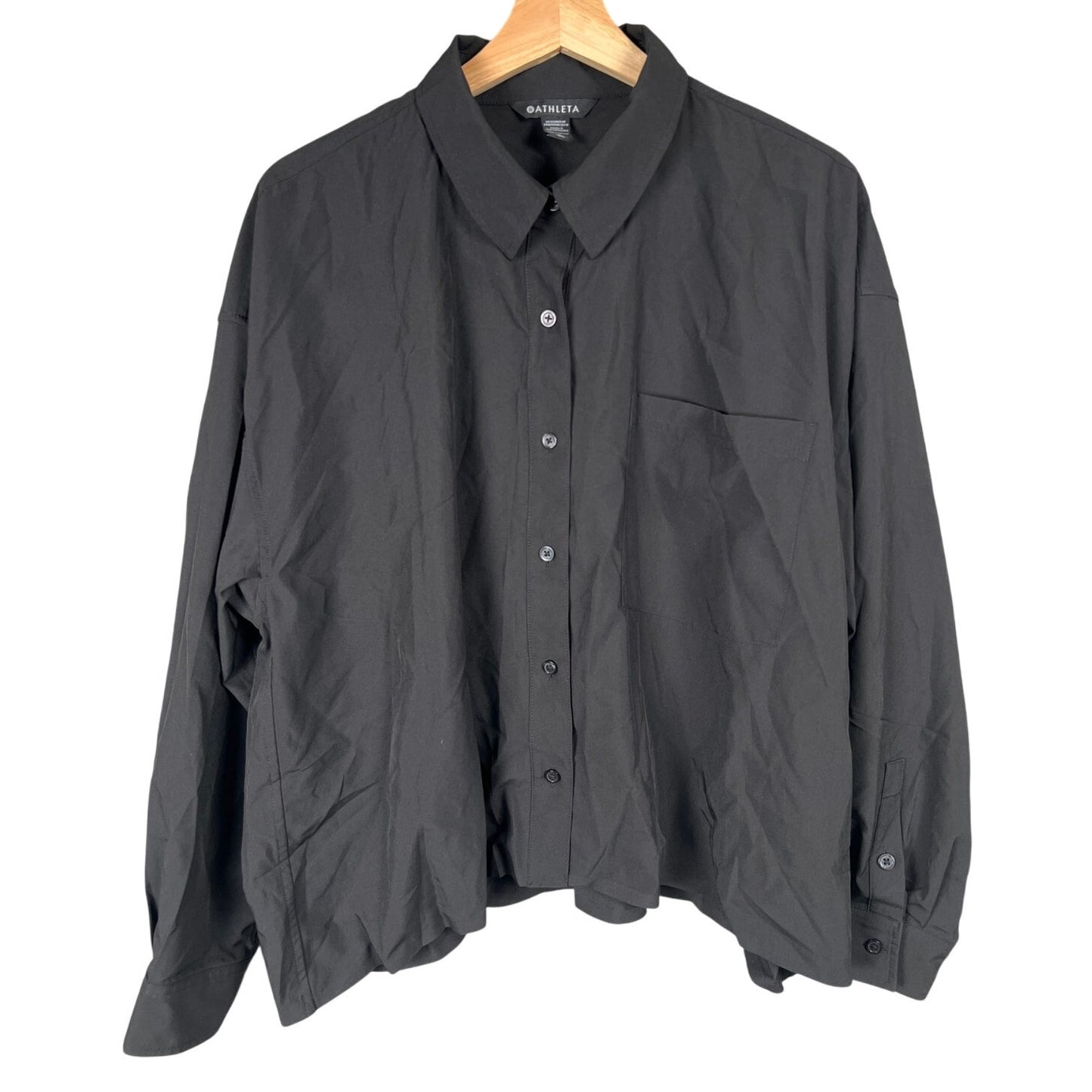Athleta XL Button Down Black Long Sleeve Oversized Women's