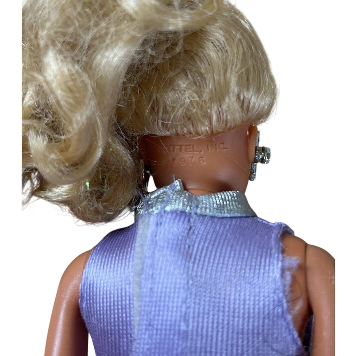 Vintage Mattel Fashion Doll Blonde Purple Dress 1976 Neck Marked Collectible