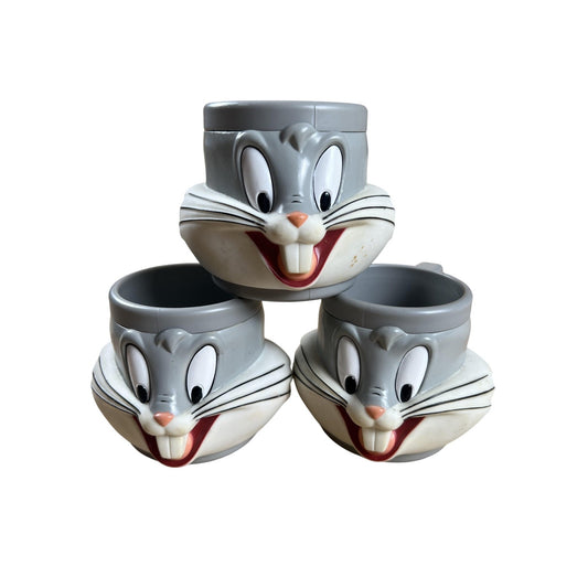 Vintage McDonalds Gray Bugs Bunny Mug Lot Of 3 Warner Bros 1992 Made In China