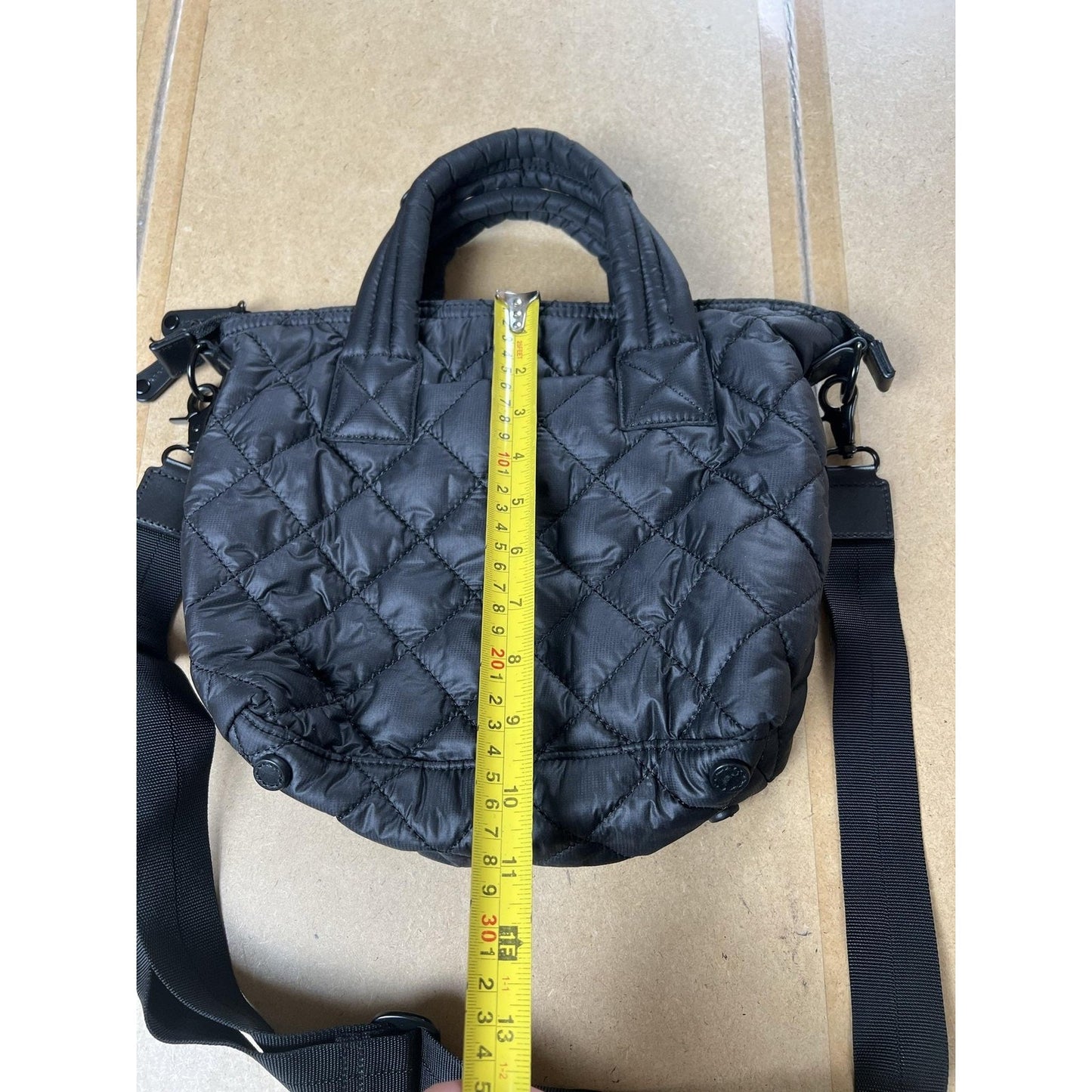 Quince Crossbody Bag Womens Small Black Quilted Nylon Zip Top Purse Handbag