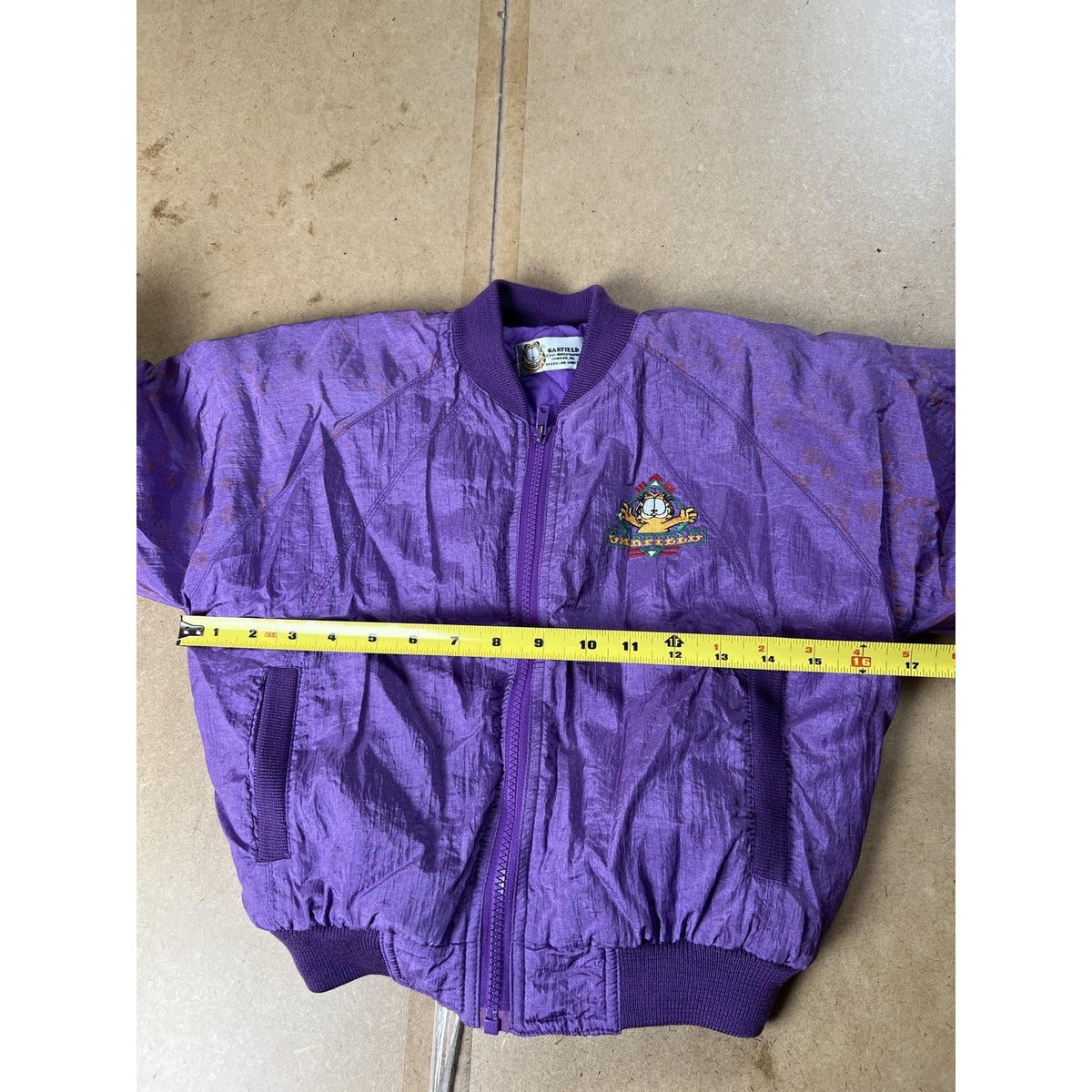 Vintage Garfield Jacket Girls 4 Purple Windbreaker Nylon Taffeta Zip Pockets