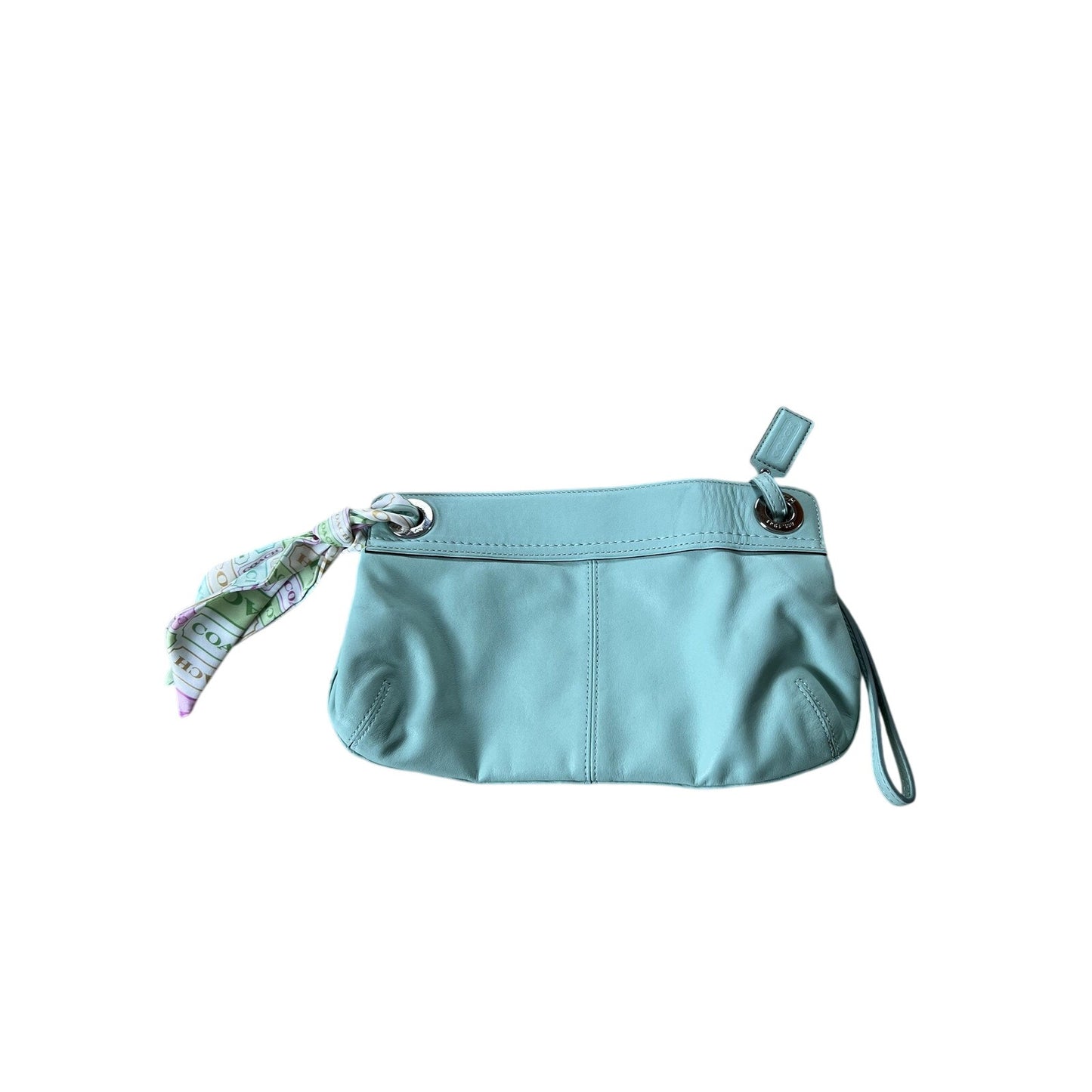 Coach Clutch Bag Womens Small Green Leather Magnetic Grommet Inner Pockets