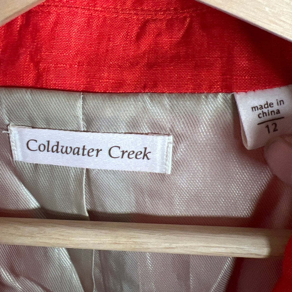 Coldwater Creek Size 12 Blazer Linen Red Long Sleeve Open Front