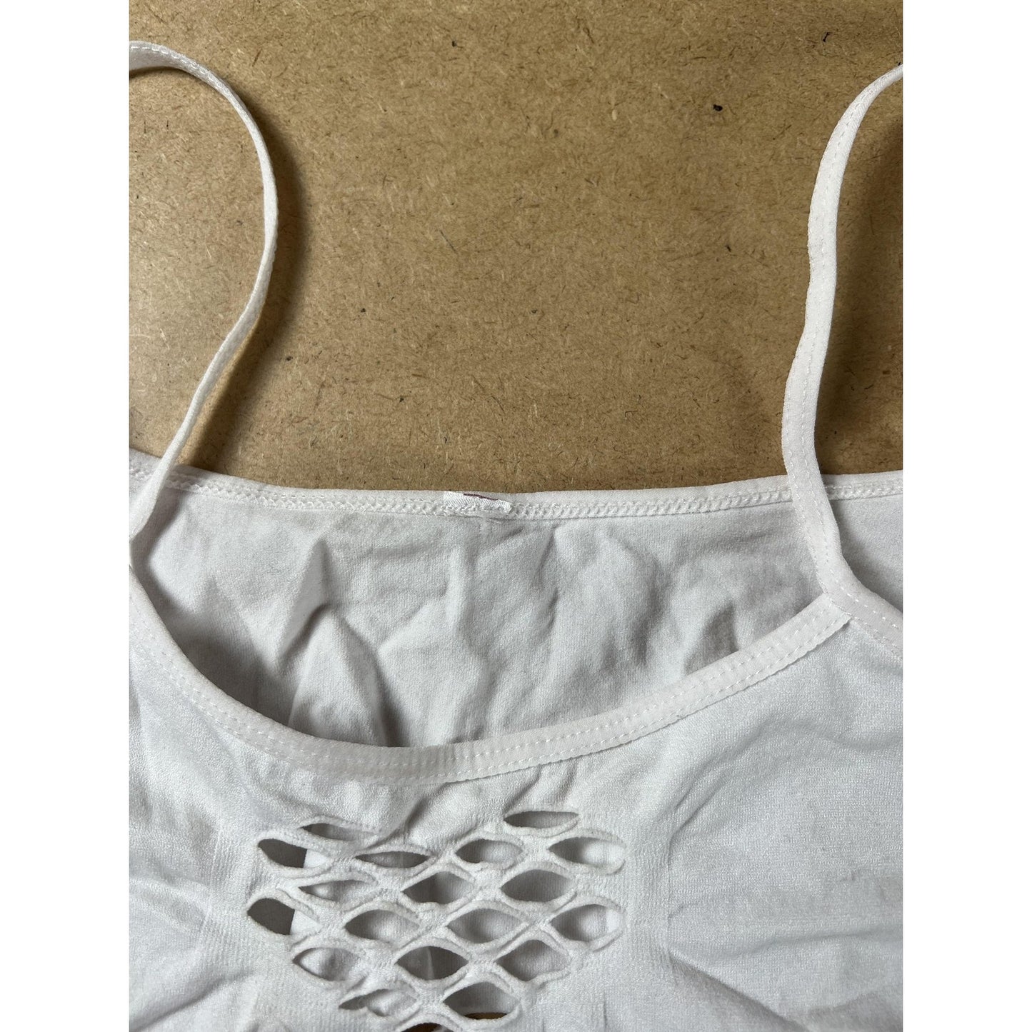 Tank Camisole Womens S White Strappy Sleeve Crochet Adjustable Slim Casual