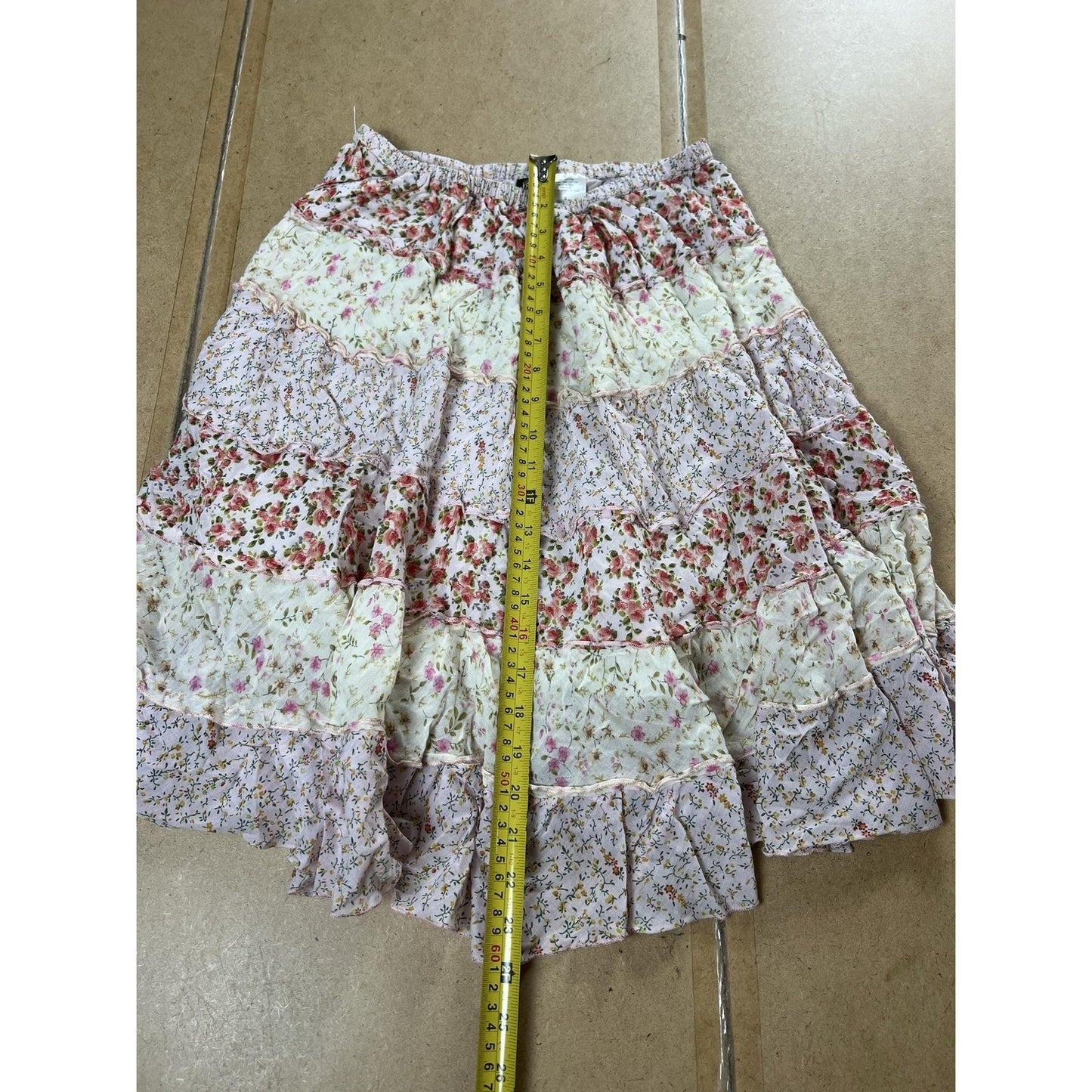 Bila Skirt Womens L Multicolor Floral Boho Peasant Tiered Ruffle Elastic Waist