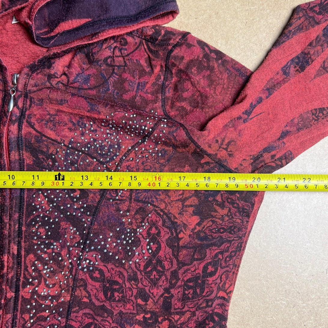 Live and Let Live Red/Pink AOP Graphic Rhinestone Sweater Women Size Large