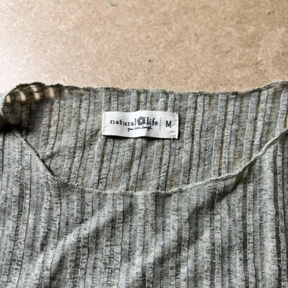 Natural Life T-Shirt Womens M Green Striped Crew Neck Long Sleeve Knit Stretch