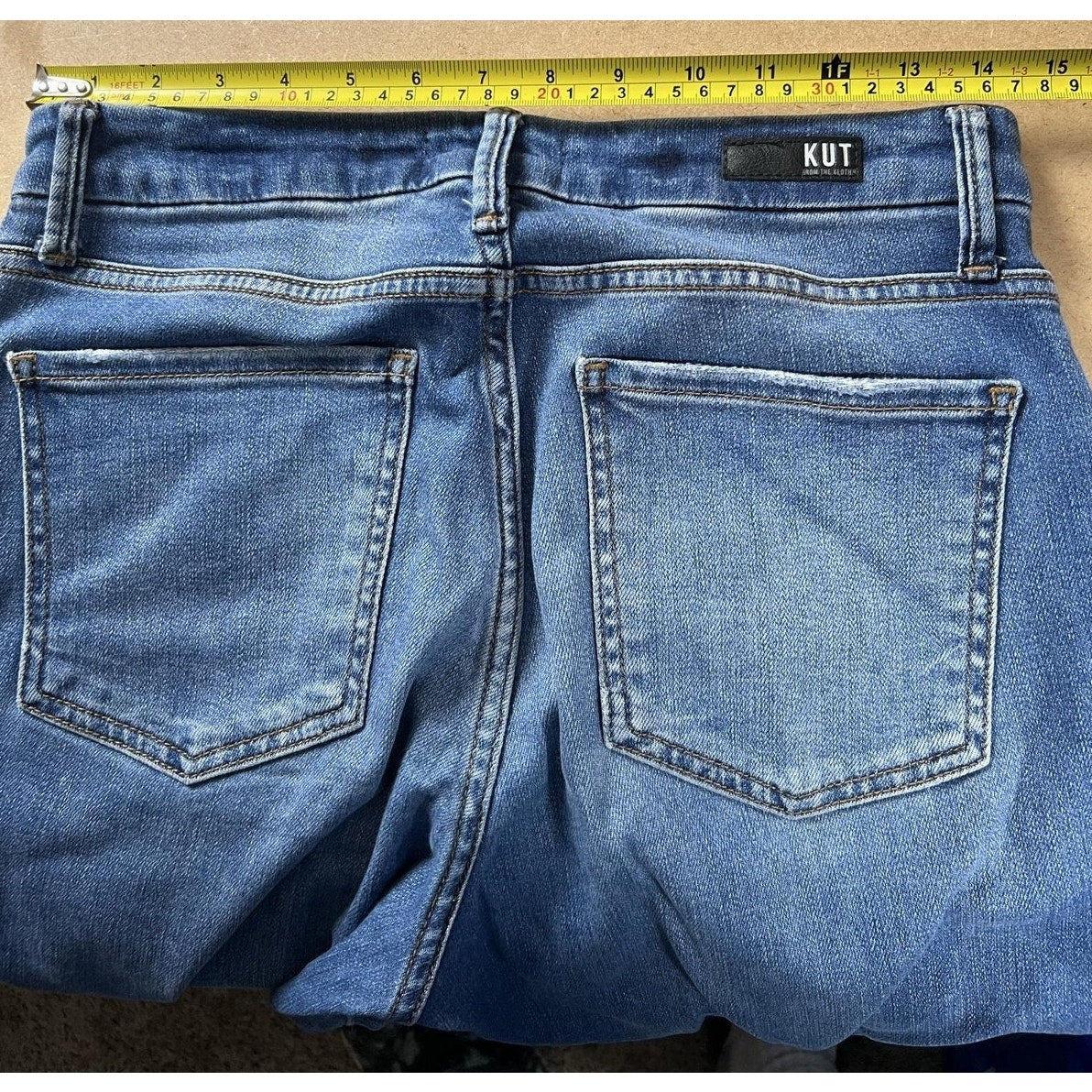 KUT From The Kloth Pants Women's 4L Blue Cropped Denim Stretch Pockets Zip
