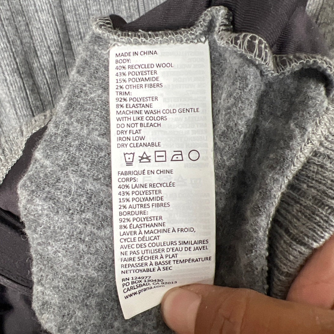 Prana Size Medium Full Zip Wool Blend Sweater Gray