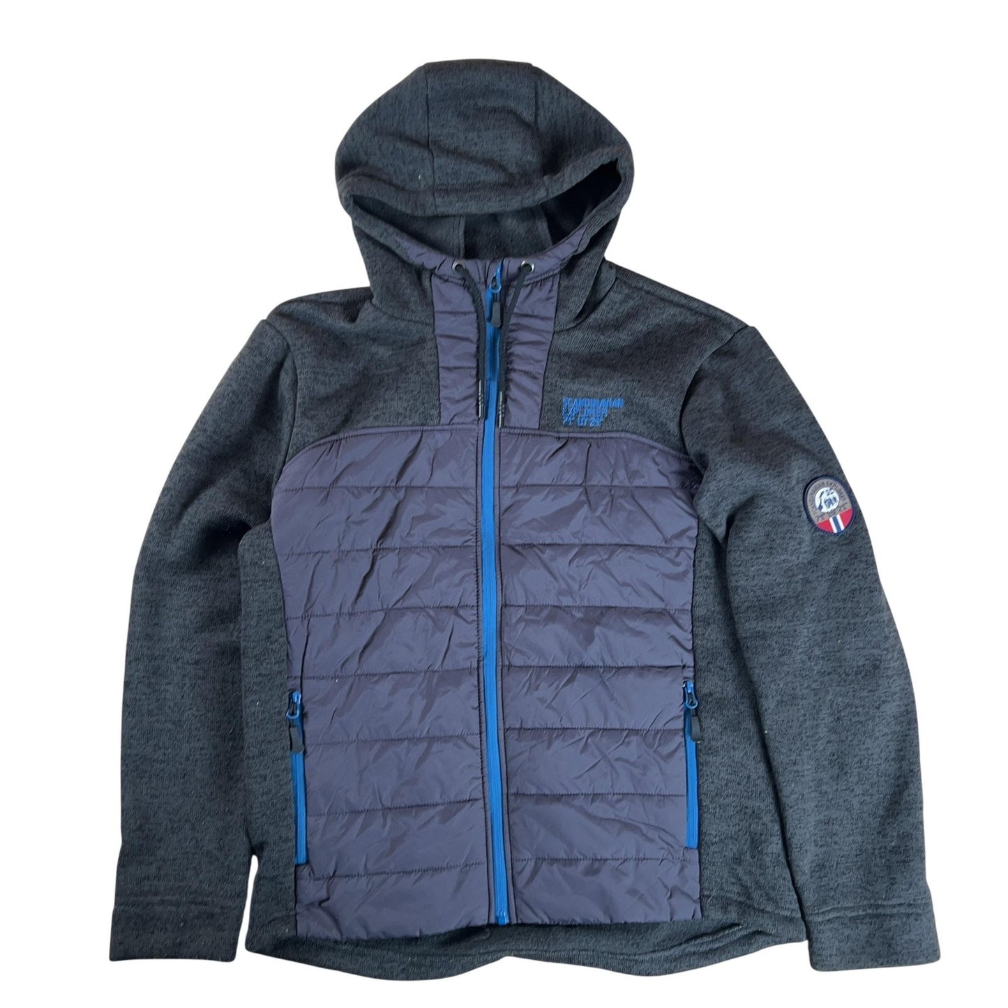 Scandinavian Explorer Jacket XL Gray Polyester Hooded Quilted Zip Front