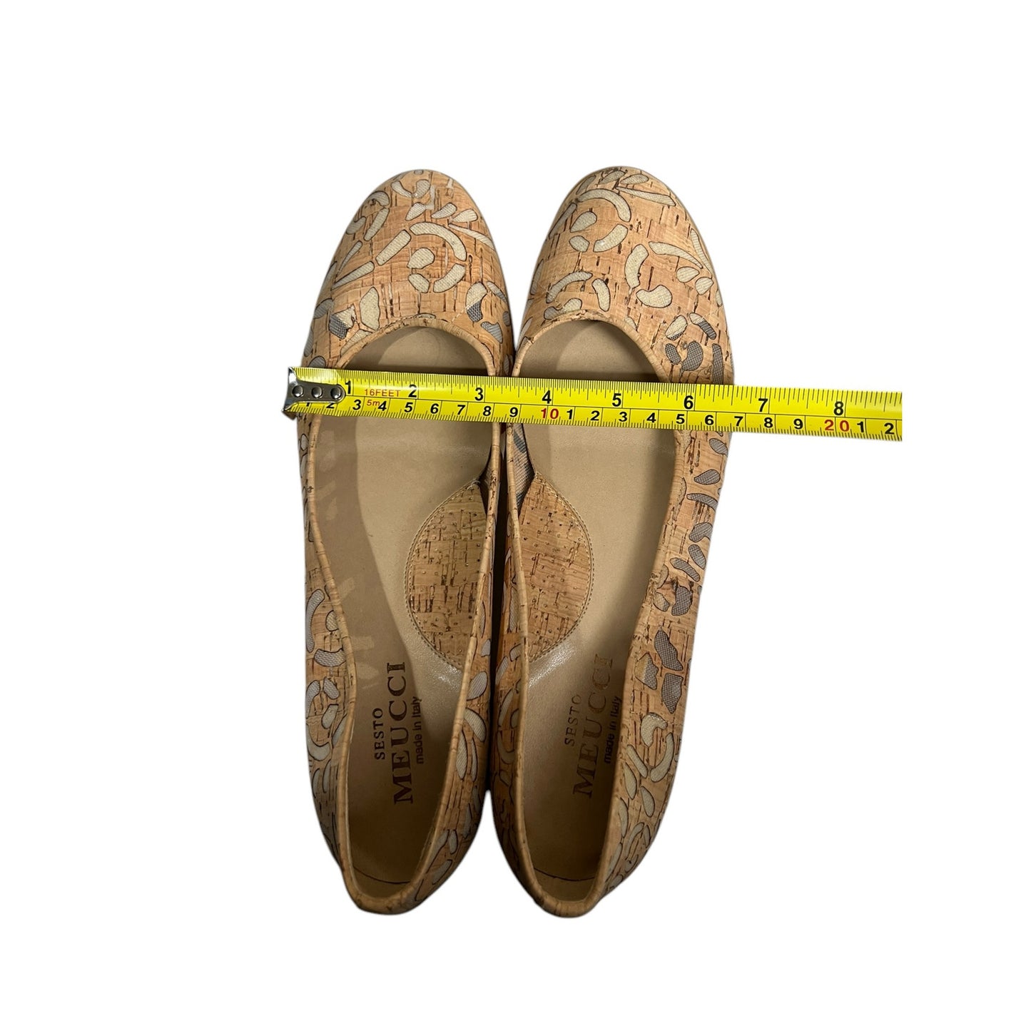 Sesto Meucci Bella Laser-Cut Cork Ballet Flats Shoes Natural Women's Size 10