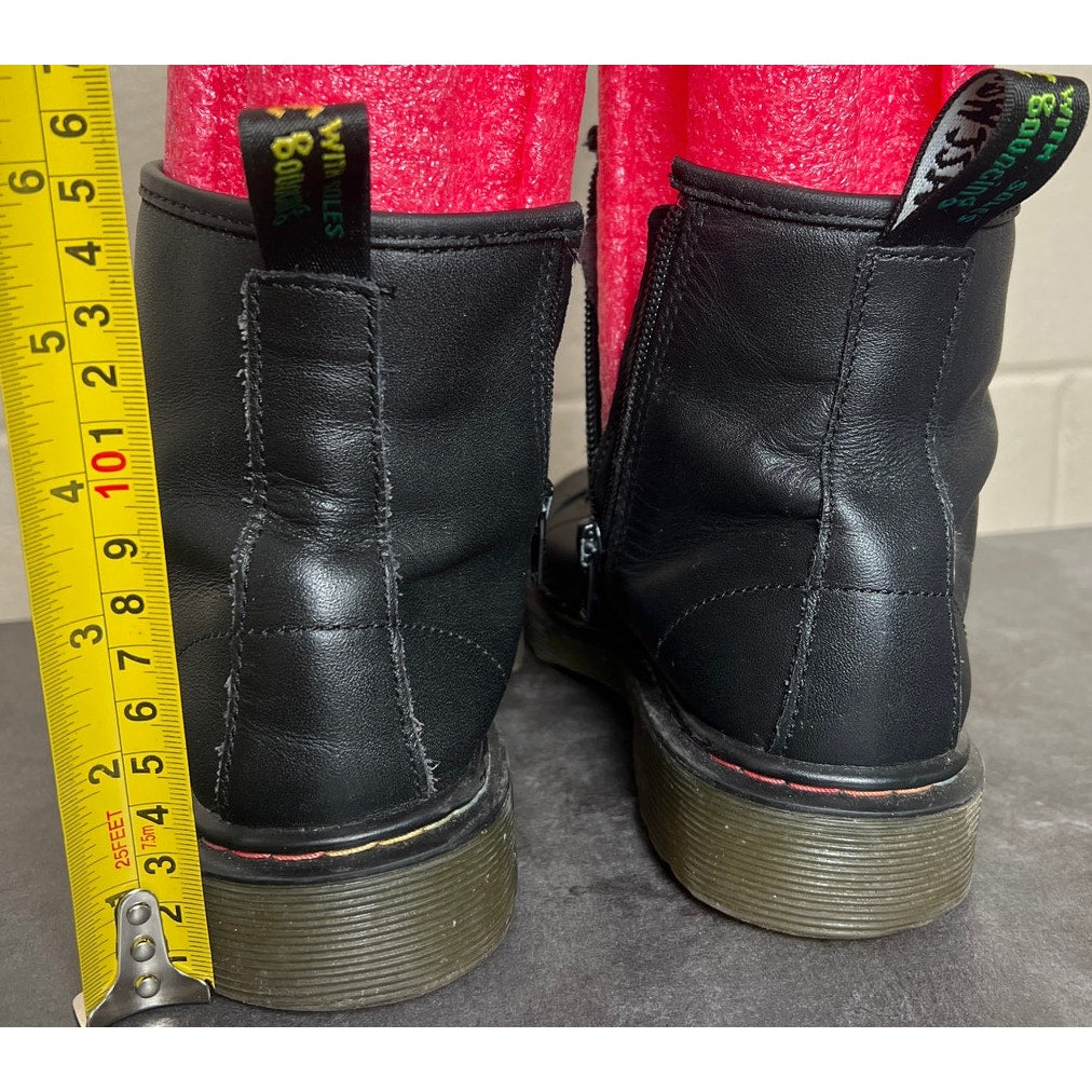 Dr. Marten Size 3 Kids Black Combat Boots Multi Stitch