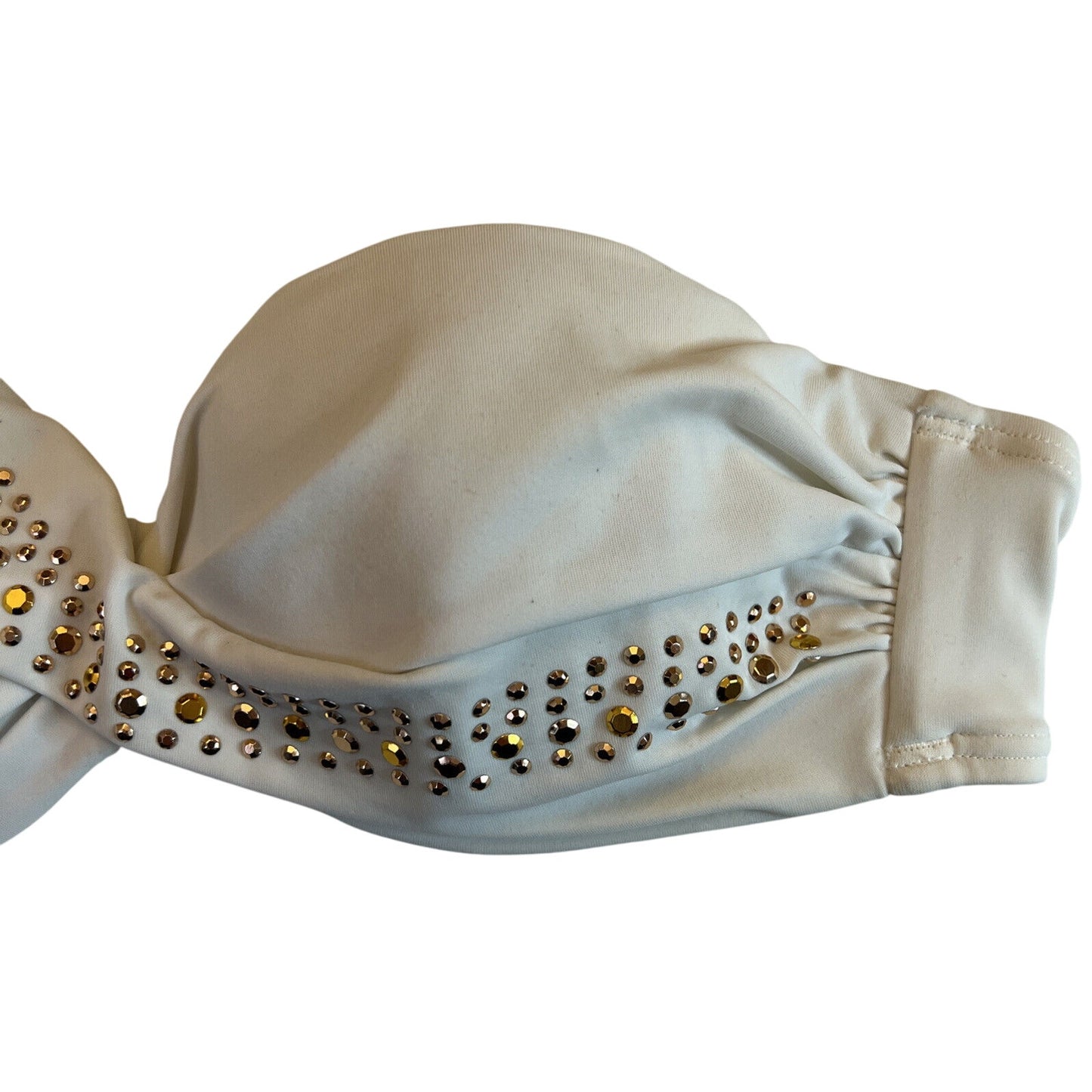 Victoria's Victoria Secret Bikini 34B, White With Gold Rhinestones, Padded - EUC