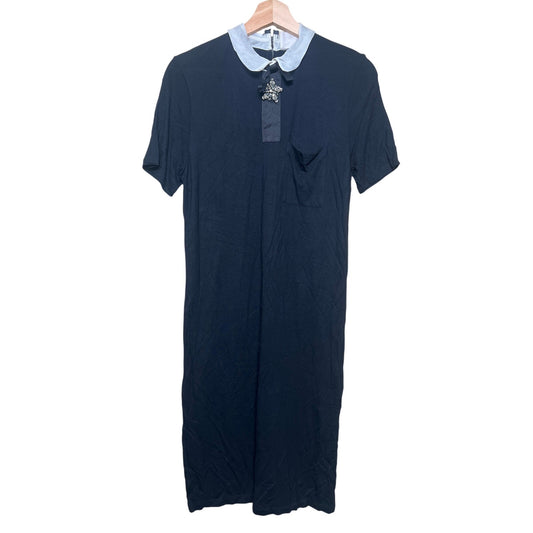 Lanvin Fashion Ave Paris NWT Black Long Dress Detail in Deep Blue