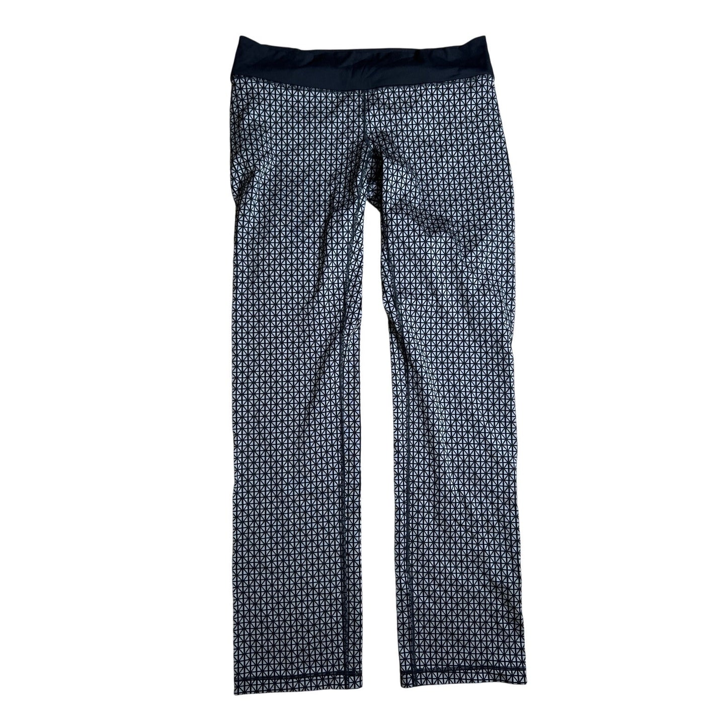 Lululemon Straight Up Pant Tri Geo Silver Spoon Black Luon Stretch Foldover Size 8