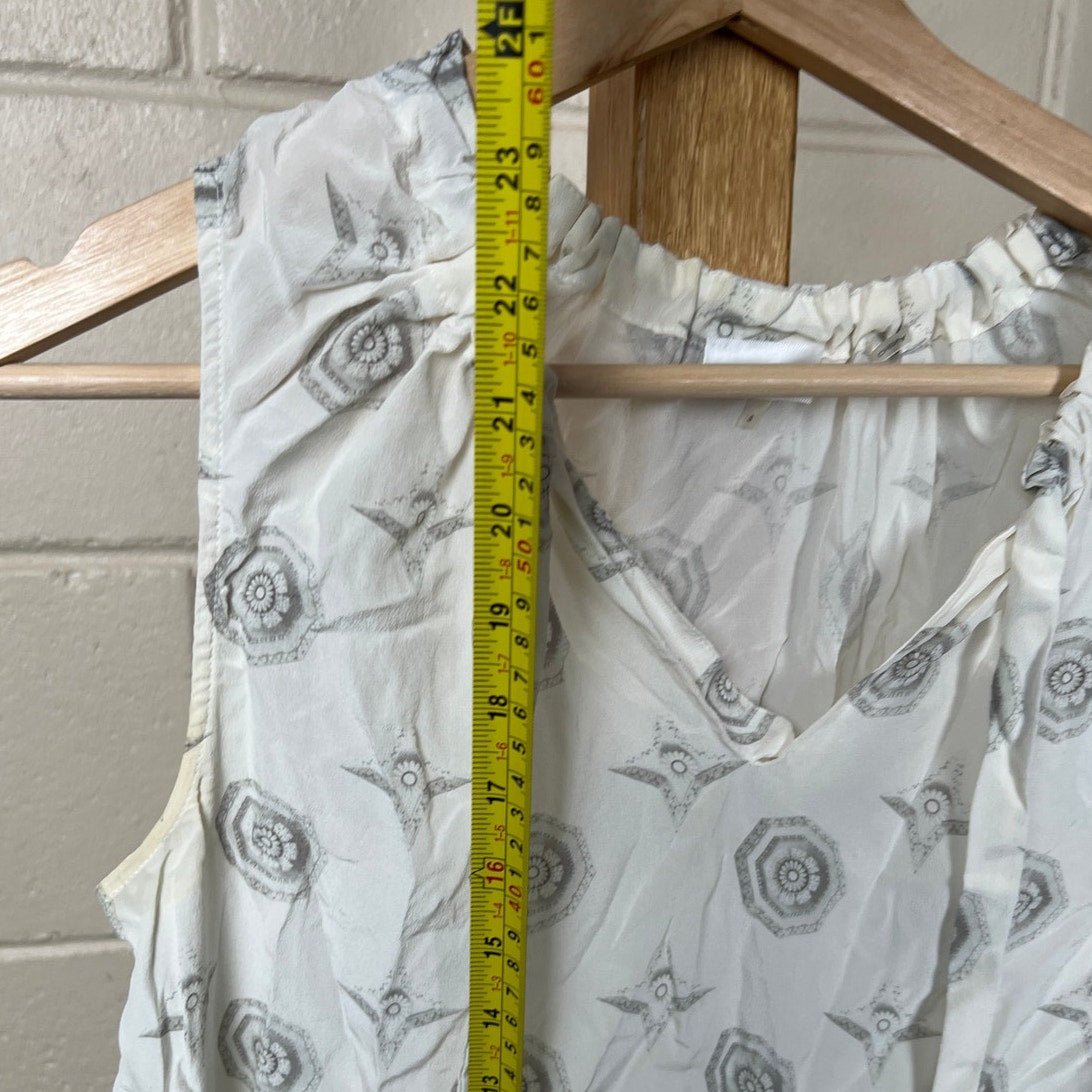 Ecru 100% Silk Women White Floral Top Size Small