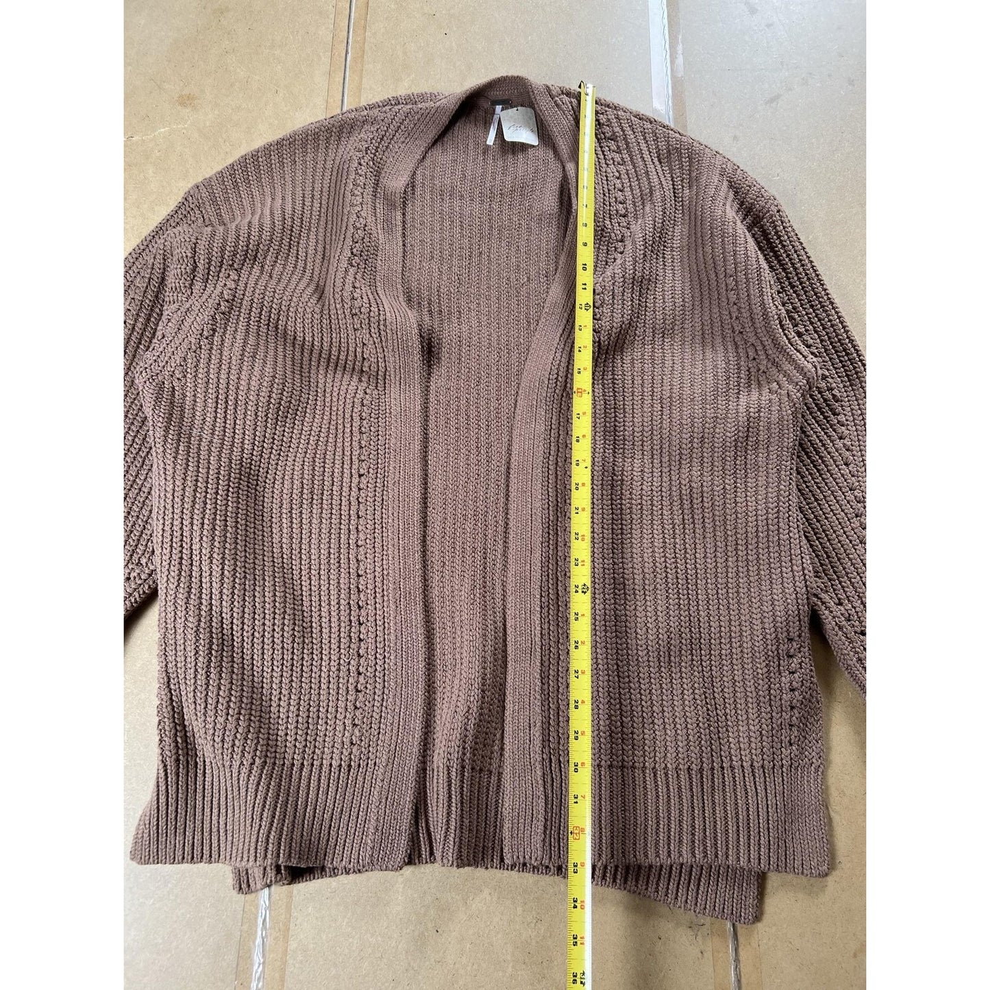 Free People Cardigan Womens M Brown Chunky-Knit Open V-Neck Relaxed Long-Sleeve