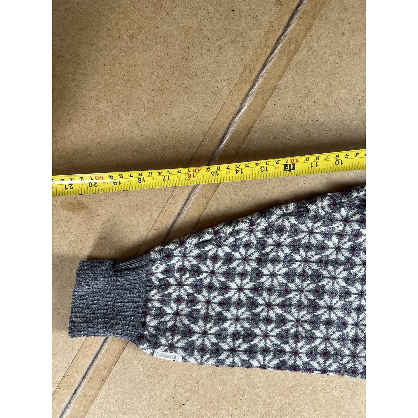 Sweater Mens L Gray Fair Isle Wool Pullover Collarless Button Heavyweight