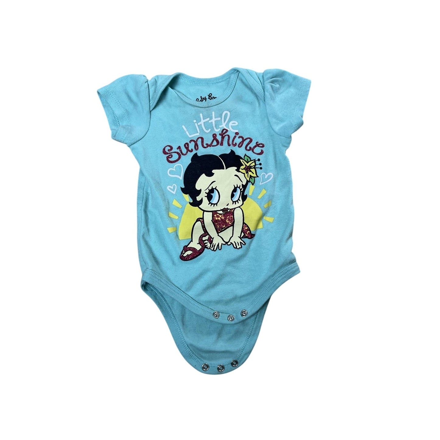 Baby Boop Romper Girls 6-9M Blue Little Sunshine Betty Boop Graphic One-piece