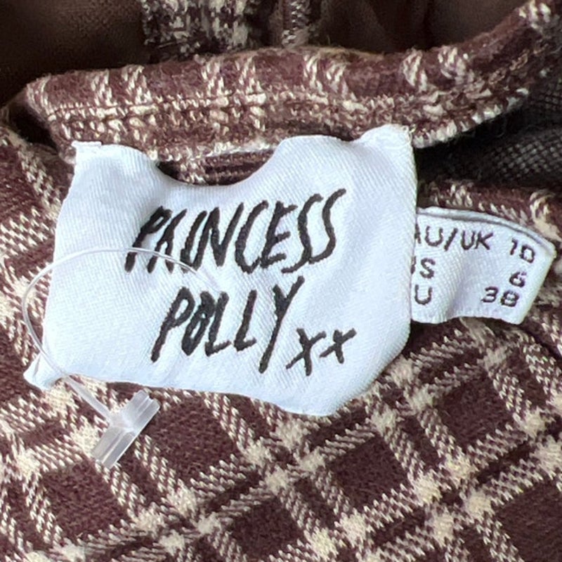 Princess Polly Size 6 Plaid Tie Top Brown