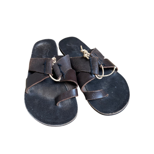 Free People Sandals Slides Women Size 37 US 6 Brown Leather