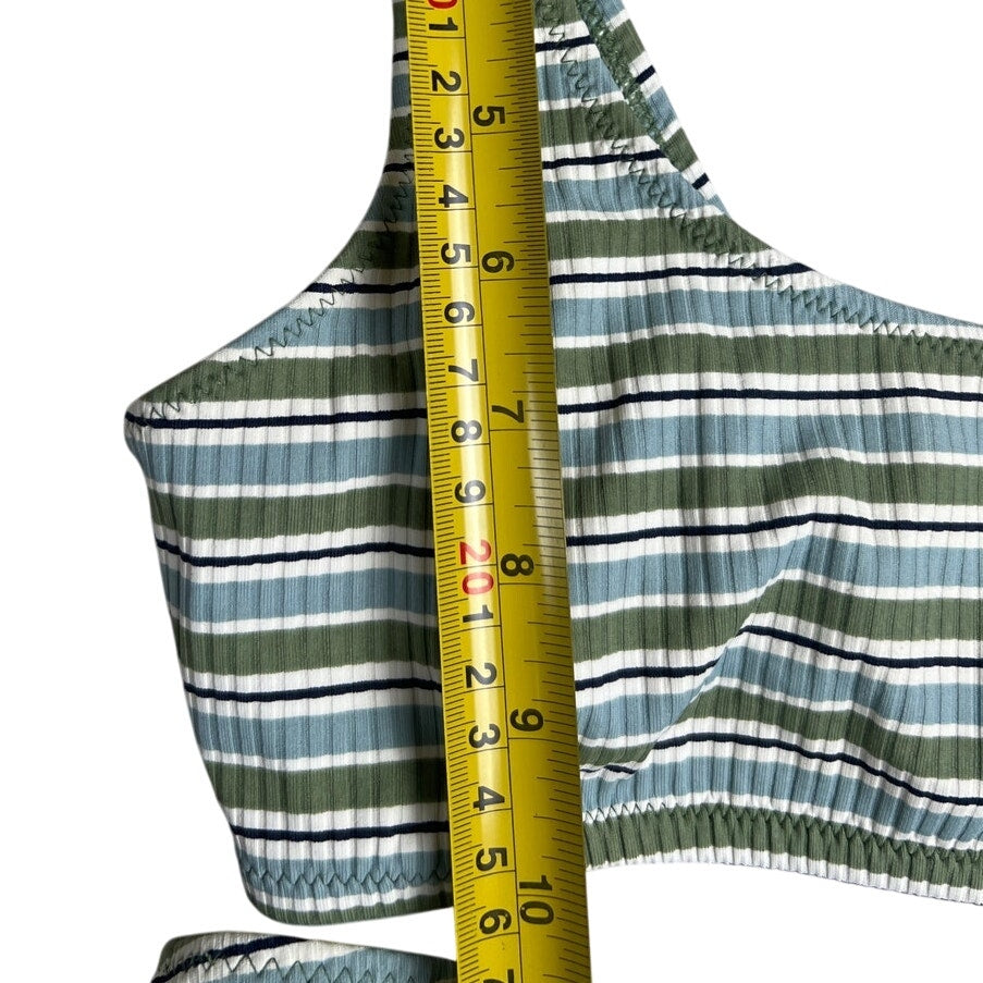 L.A. Hearts Two Piece Bikini Swimwear Set S Top and M Bottom Green Striped EUC