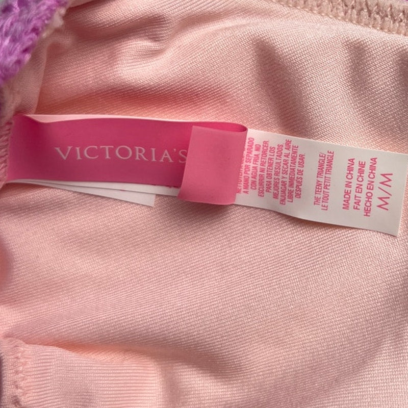 Victoria's Secret Crochet Pink Triangle Bikini Top Medium M