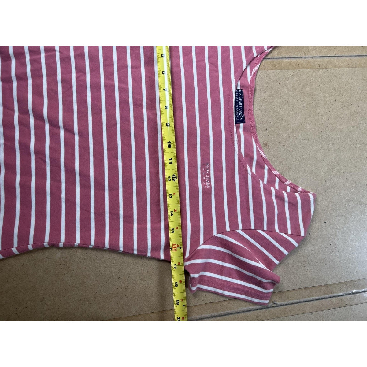 Pepe Jeans London T-Shirt Womens M Pink Scoop Neck Striped Embroidered Slim