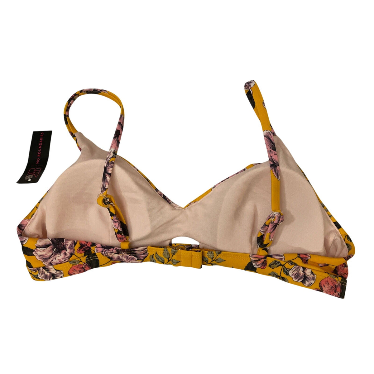 Women Misses No Boundaries Yellow Pink Olympic Gold Bikini Swim Top L 11/13 NWT