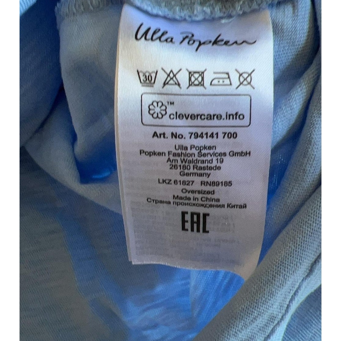 Ulla Popken T-Shirt 24/26 3x Womens Blue Kimono Round Neck Cotton Relaxed