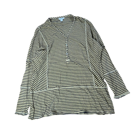 Sundance Striped Raw Edged Exposed Seam Henley Shirt Yellow and Black Size M