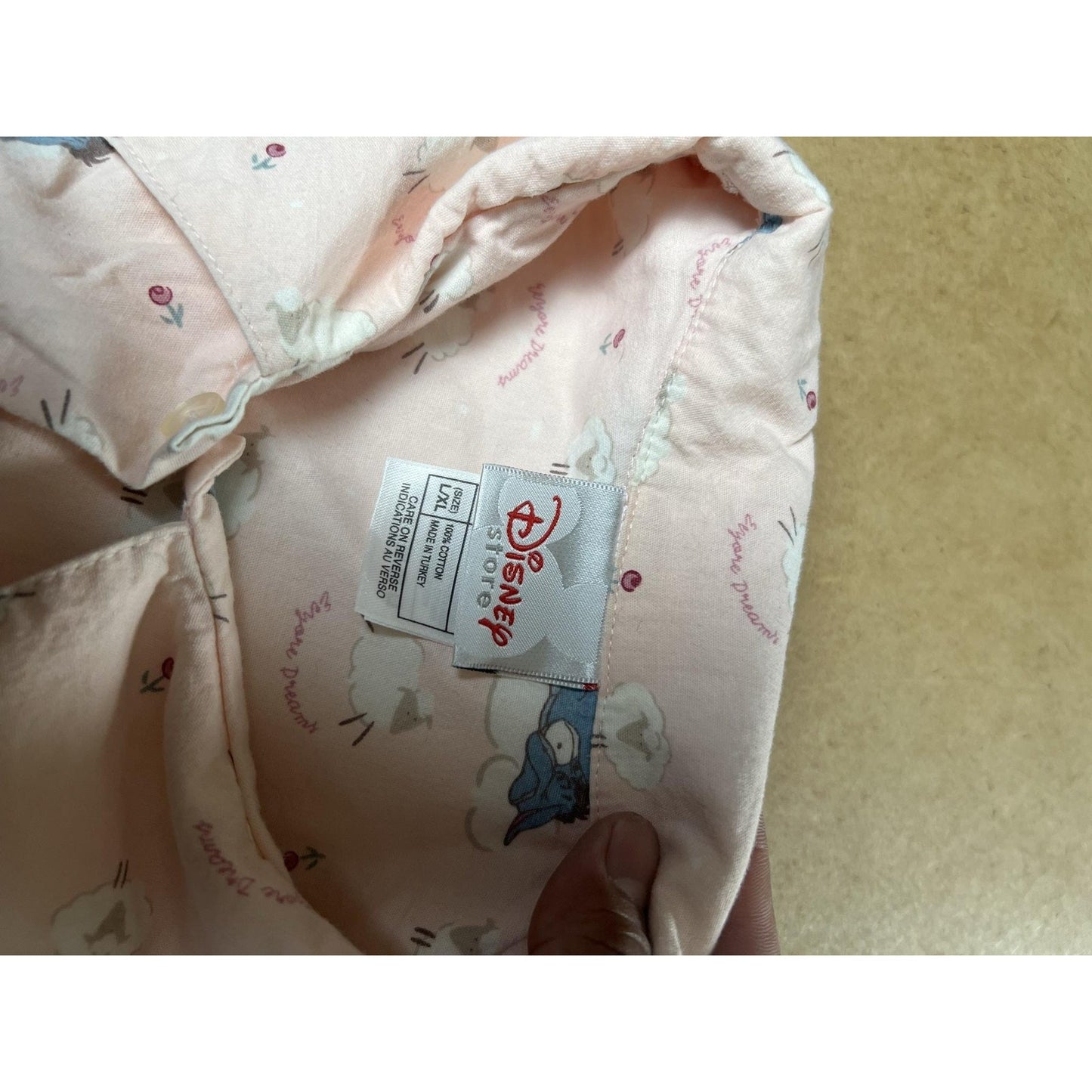 Disney Pajama Top Womens L/XL Pink Eeyore Cotton Collared Button Lightweight