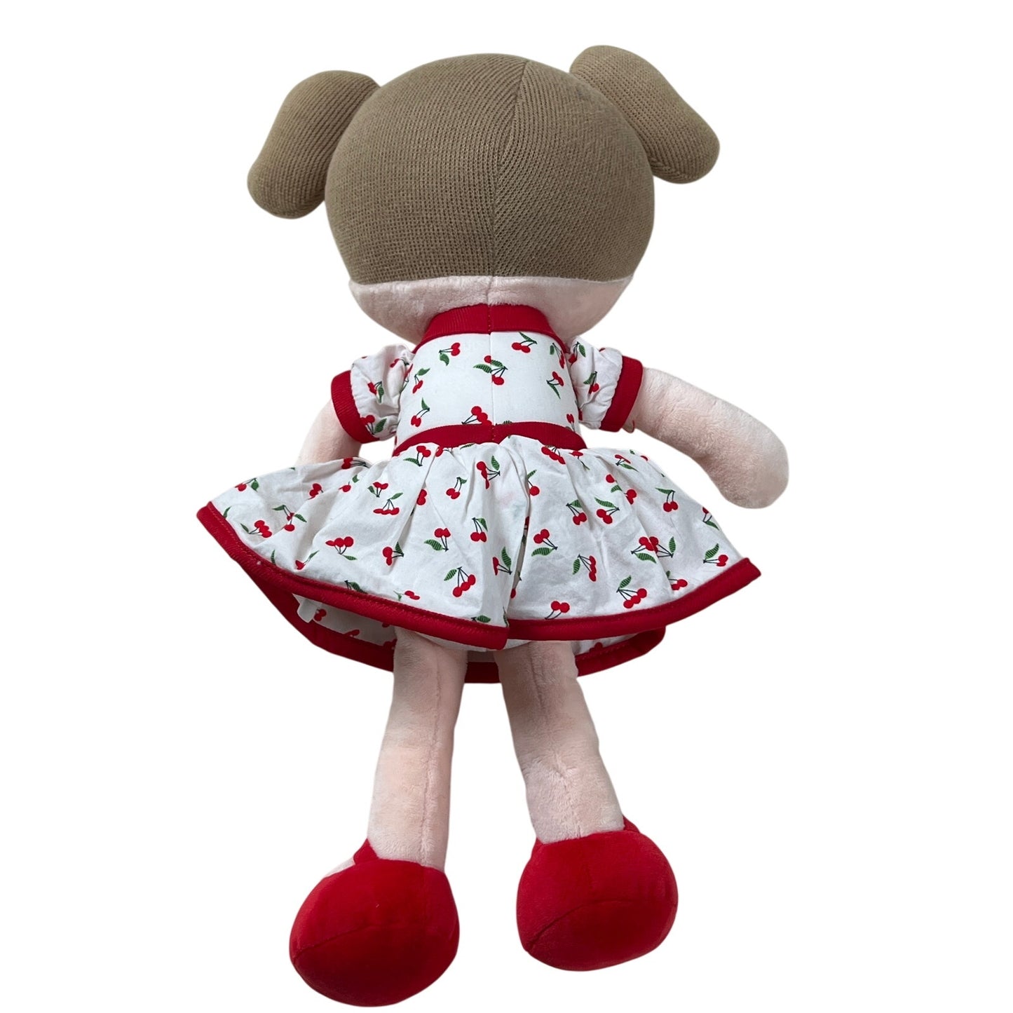 GLOVELEYA DOLL Girl Red &White Cherry Dress 4in Plush , Baby’s First Doll!