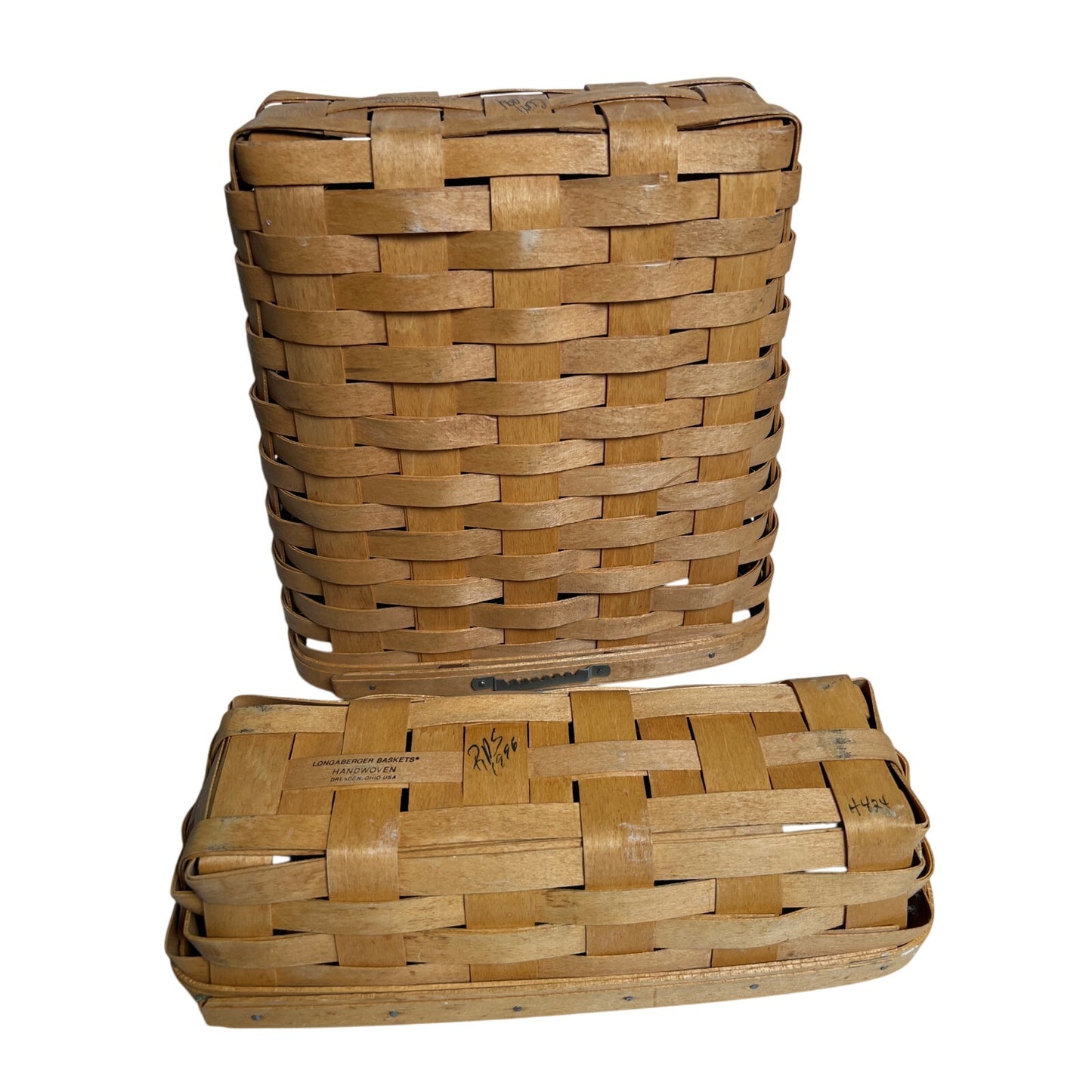 Vintage 90's Longaberger Magazine Baskets Standing Hand Woven