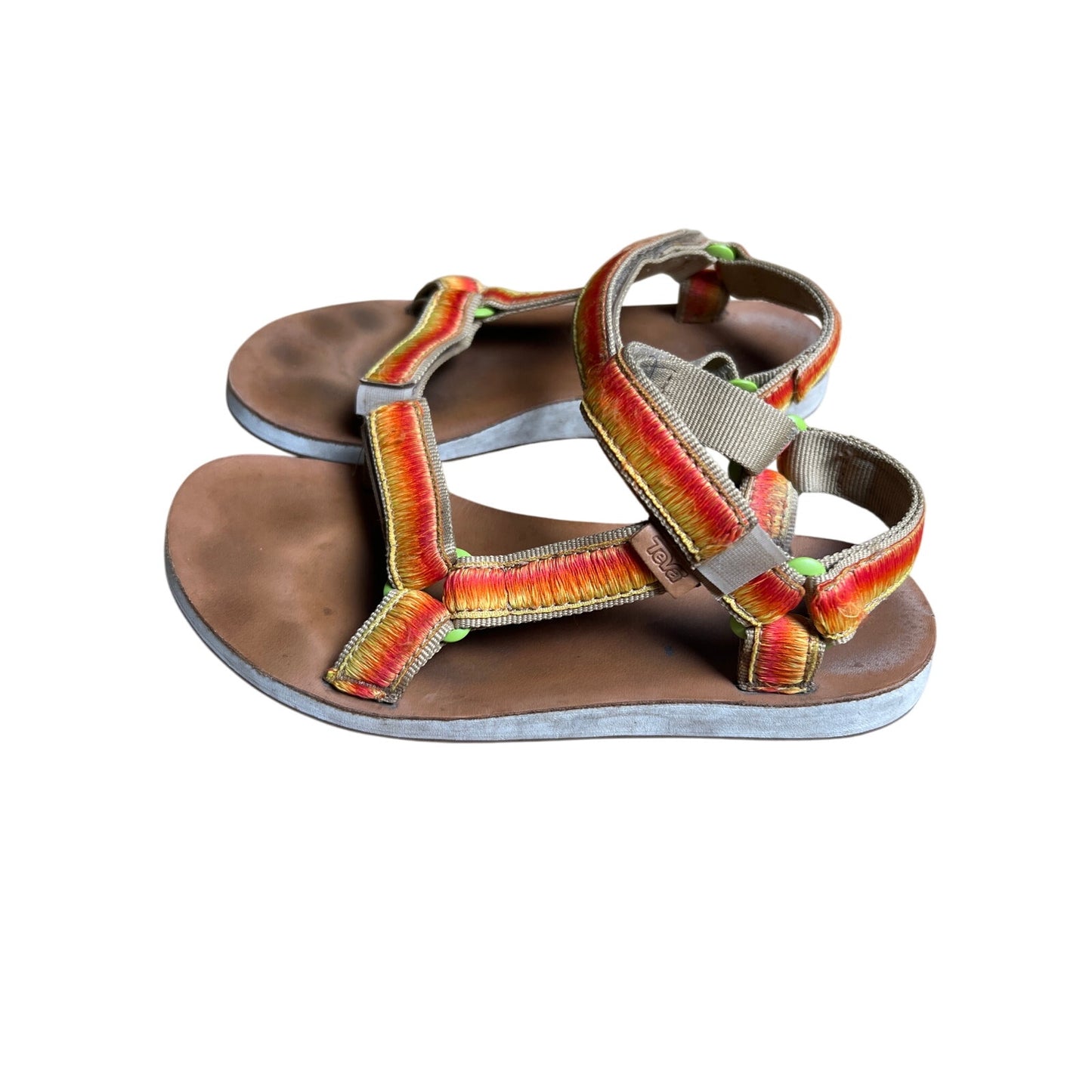 Teva Original Universal Sandals Womens 8 Orange Ombre Thread Leather Hook Loop