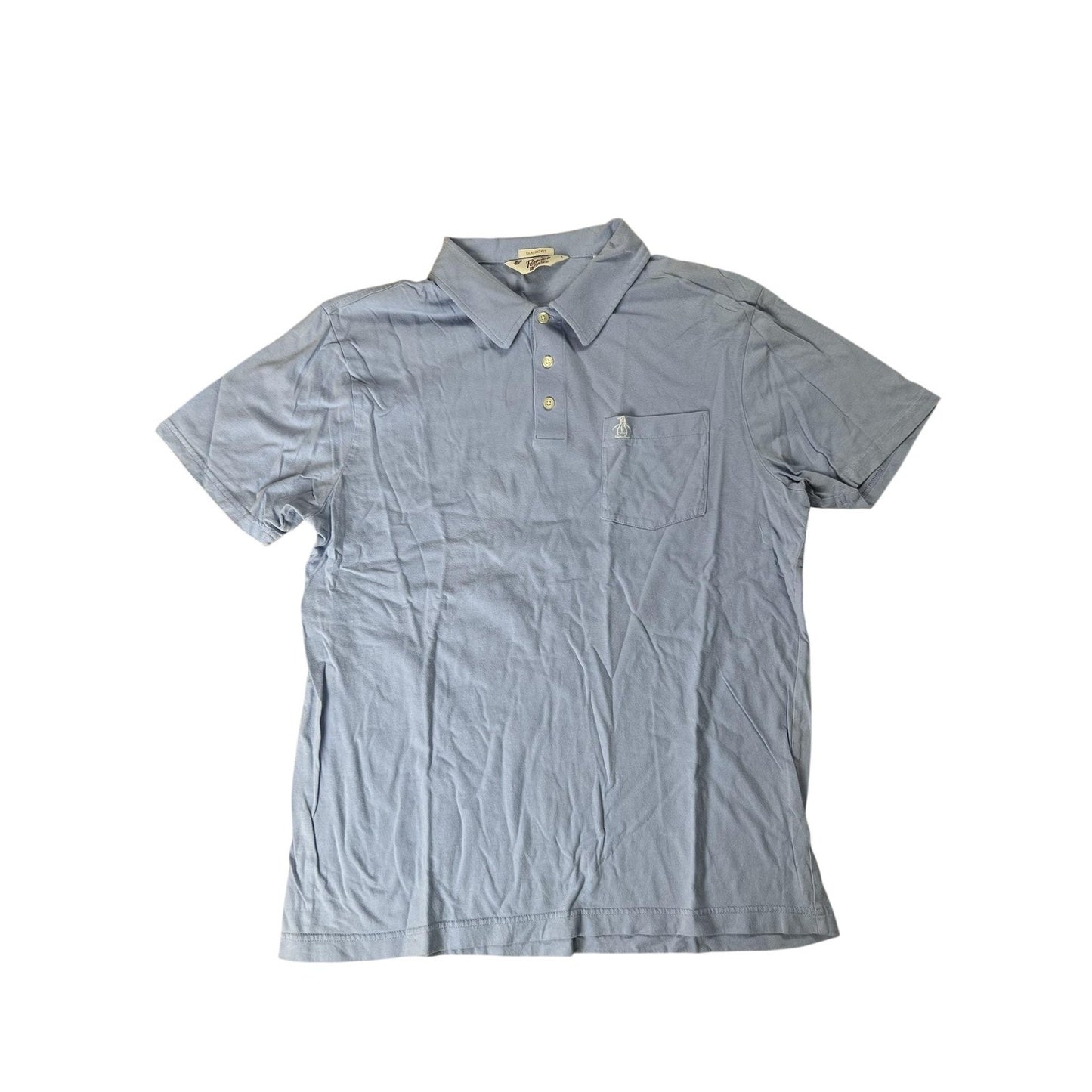 Original Penguin Polo Shirt Mens L Blue Classic Fit Cotton Pocket Collared