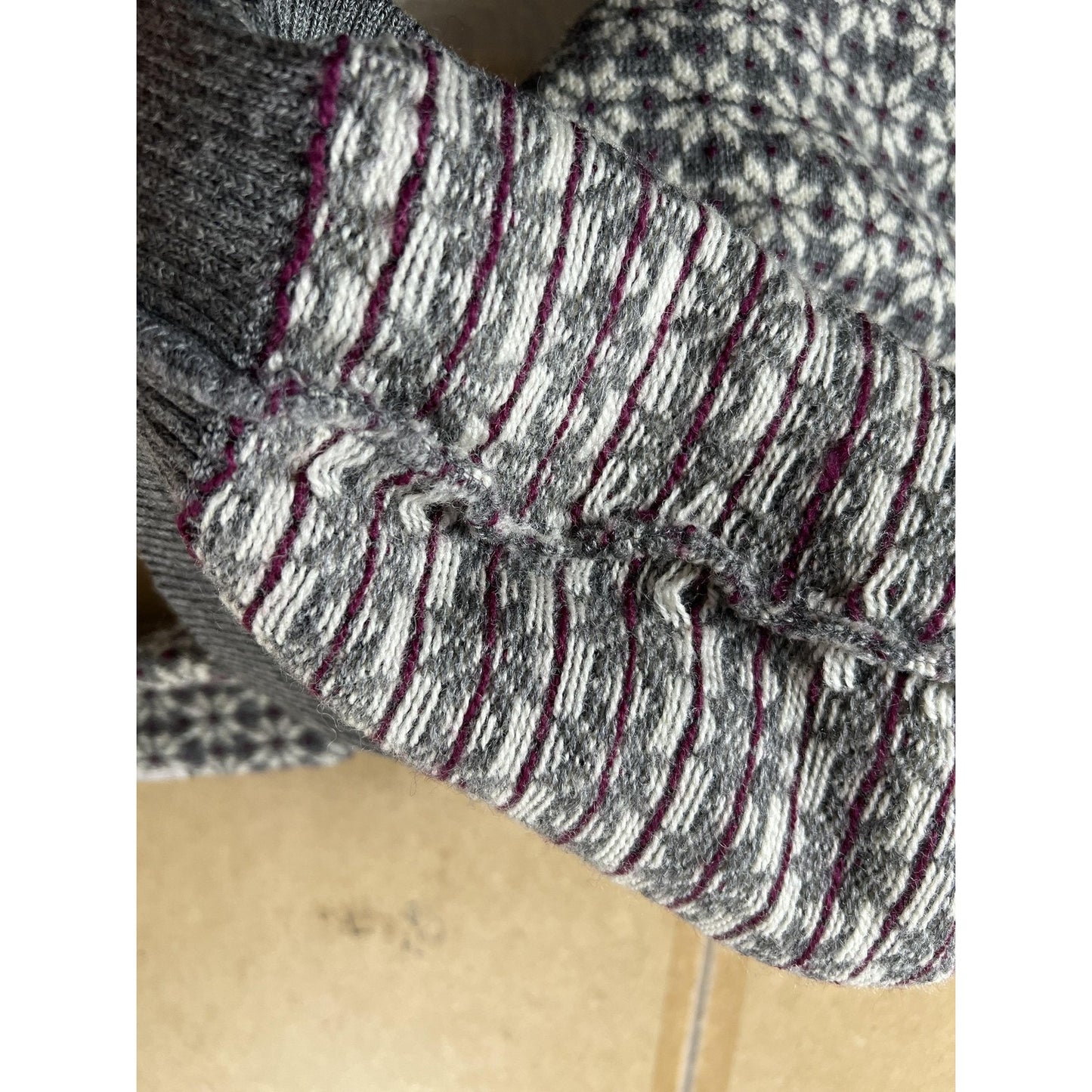 Sweater Mens L Gray Fair Isle Wool Pullover Collarless Button Heavyweight