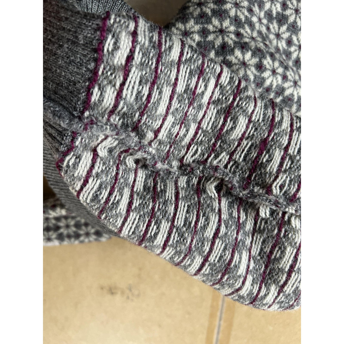 Sweater Mens L Gray Fair Isle Wool Pullover Collarless Button Heavyweight