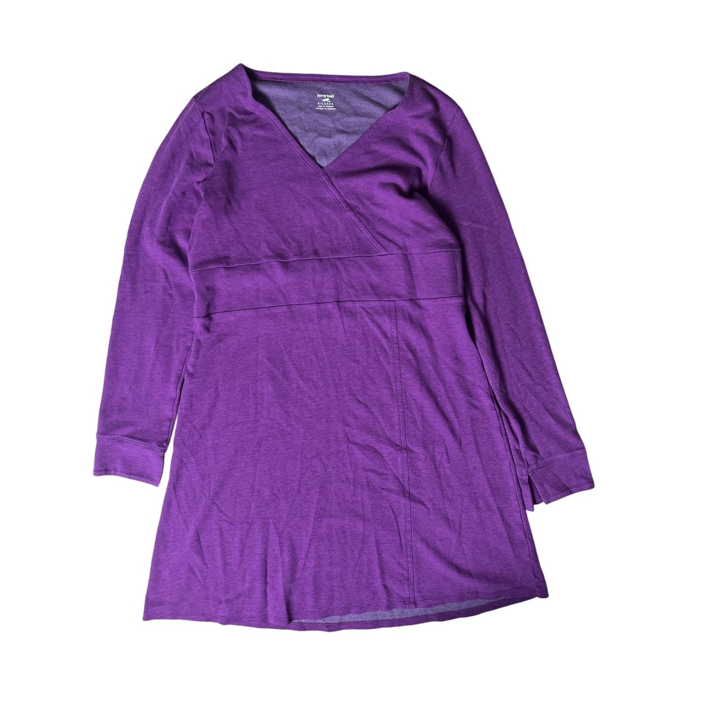 Horny Toad Dress Womens L Purple Wrap Knee Length Jersey V-Neck Empire Waist