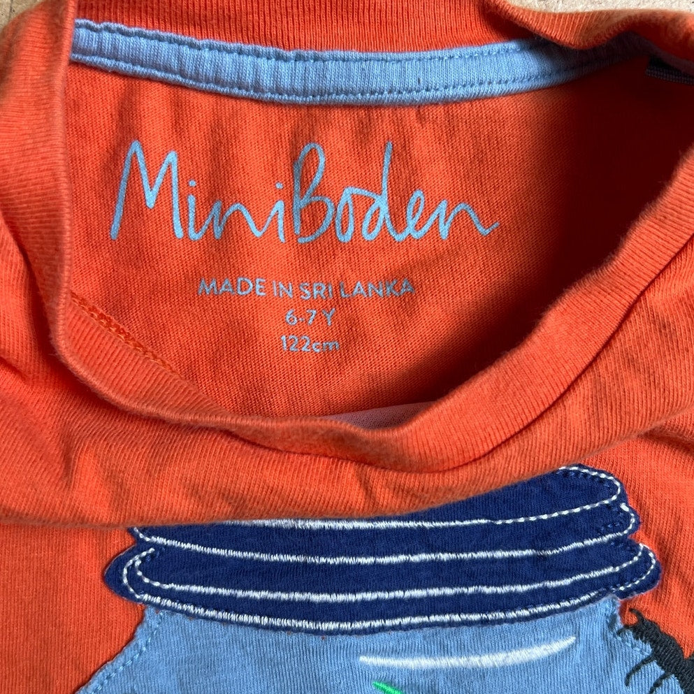 Mini Boden 6-7Y Boys Orange Cricket Graphic T-Shirt