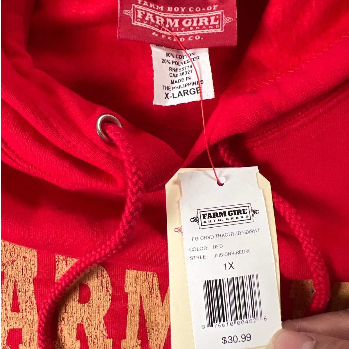 NWT Farm Girl Red Hoodie Women Size XL
