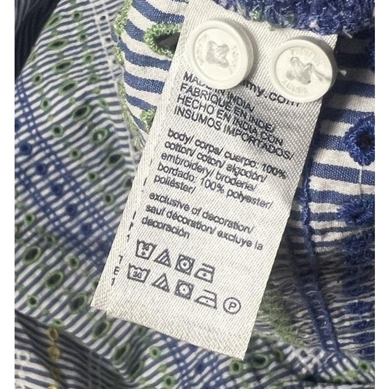 Tommy Hilfiger Tunic Womens XL Blue Striped Embroidered Button-Up 100% Cotton