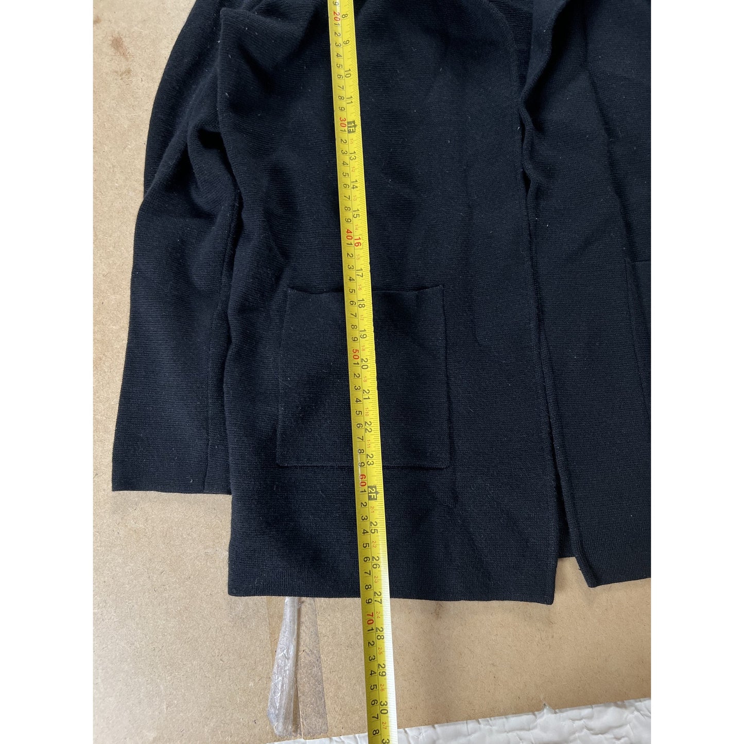 Tahari Cardigan Womens L Black Collared Open Pockets Knit Relaxed Tight-Knit