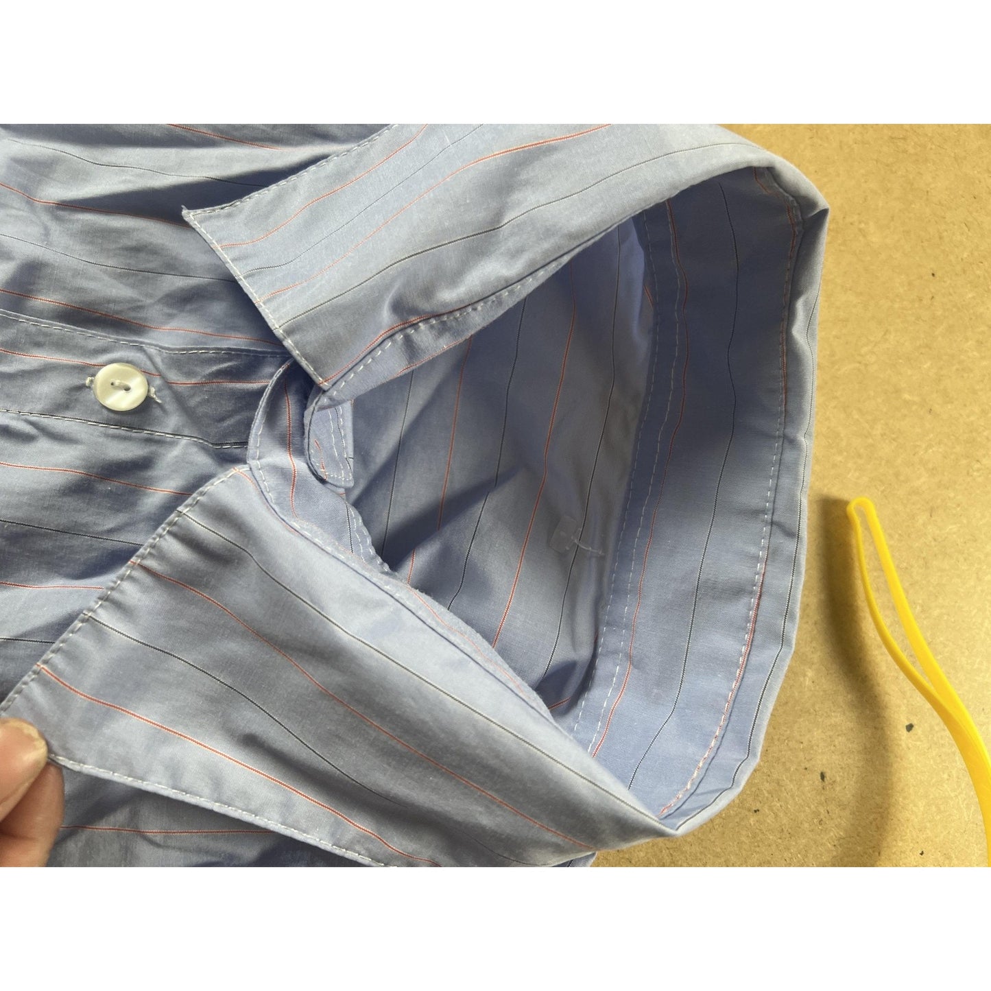 6th Avenue Shirt Mens M/L Blue Striped Short Sleeve Button-Up Pin-Up Novelty