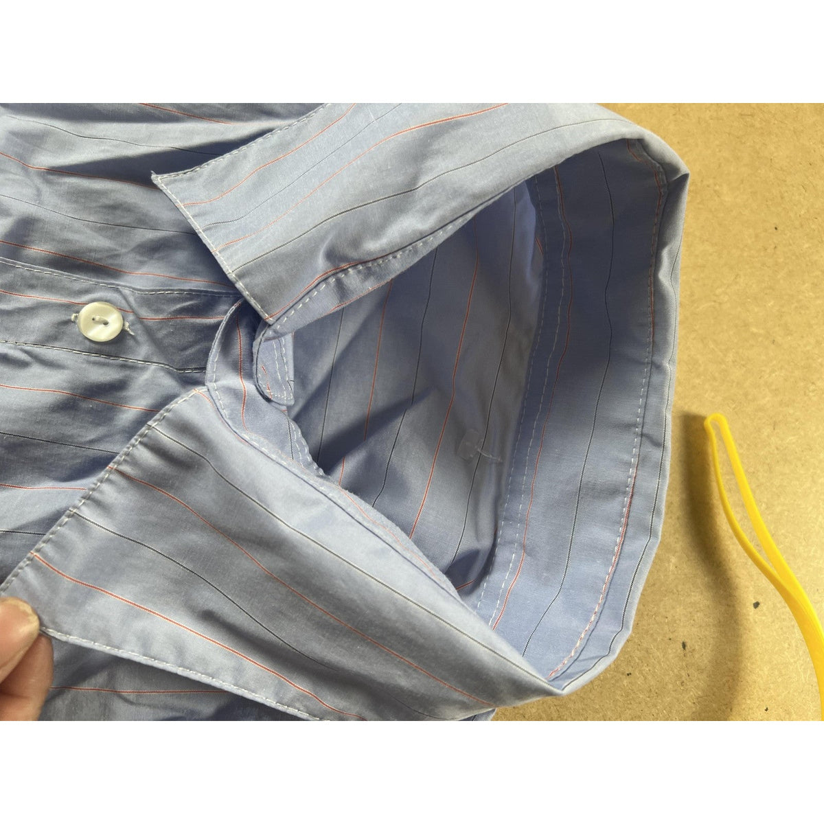 6th Avenue Shirt Mens M/L Blue Striped Short Sleeve Button-Up Pin-Up Novelty