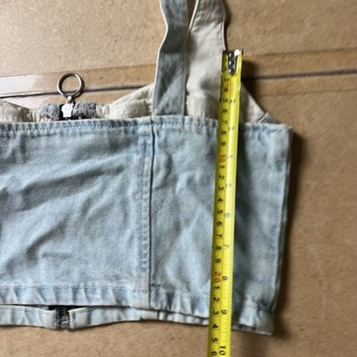 Topshop Tank Womens 8 Blue Denim Cropped Sweetheart Zip Front Bustier Moto