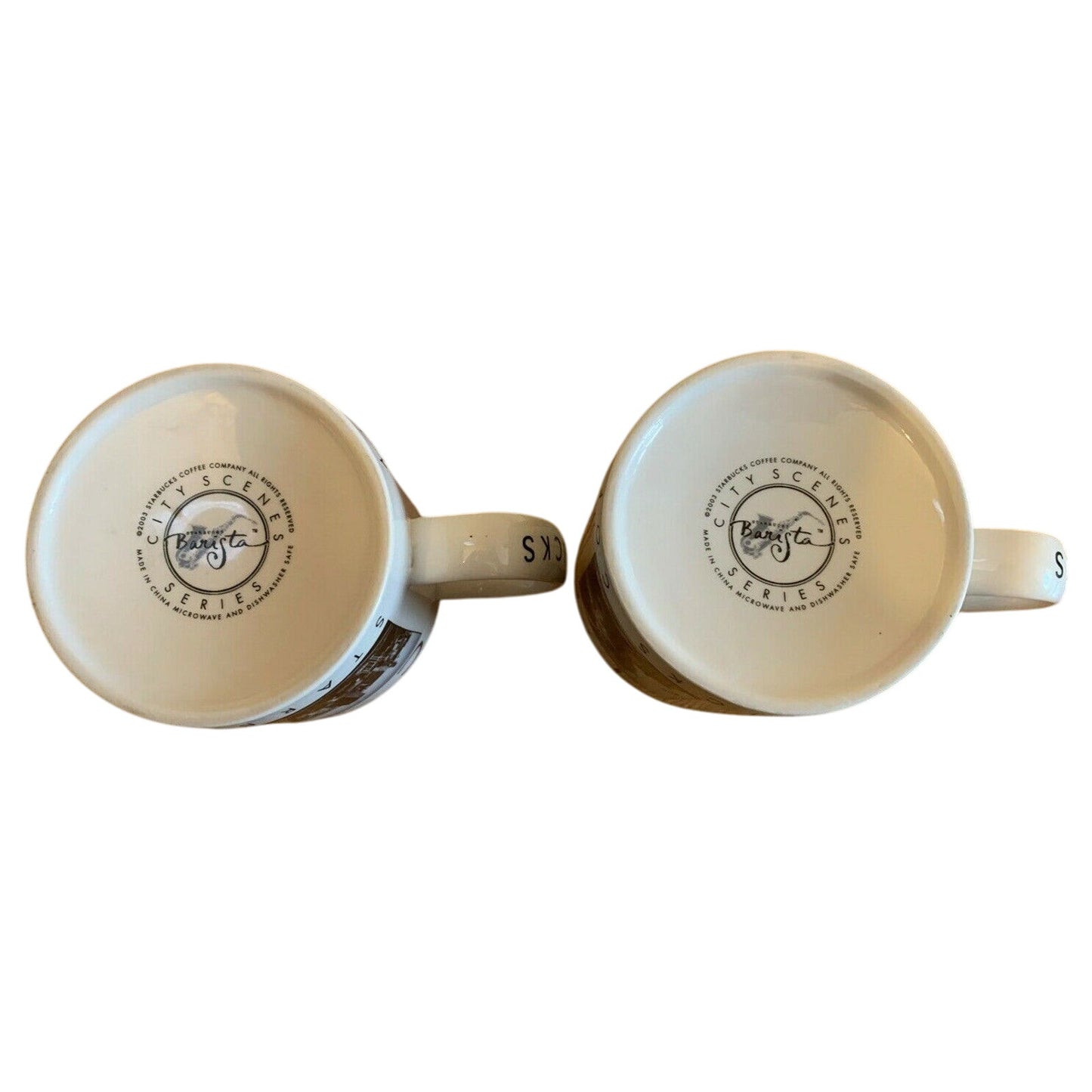 Starbucks 2003 CHICAGO City Scenes Barista 14oz coffee mug set - Qty 2