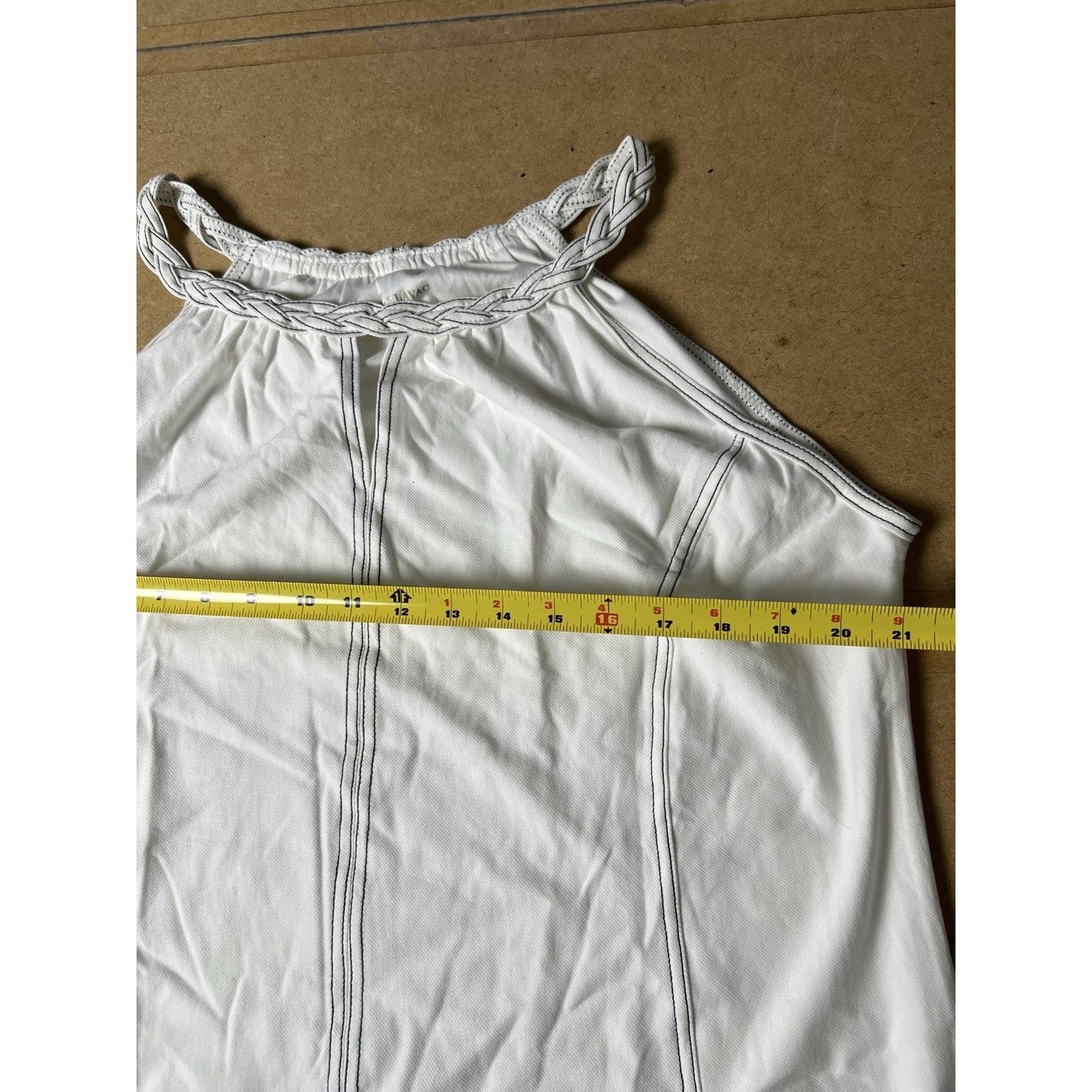 LADRA HLAVAC Tank Womens XL White Halter Braided Strap Pockets Stretch