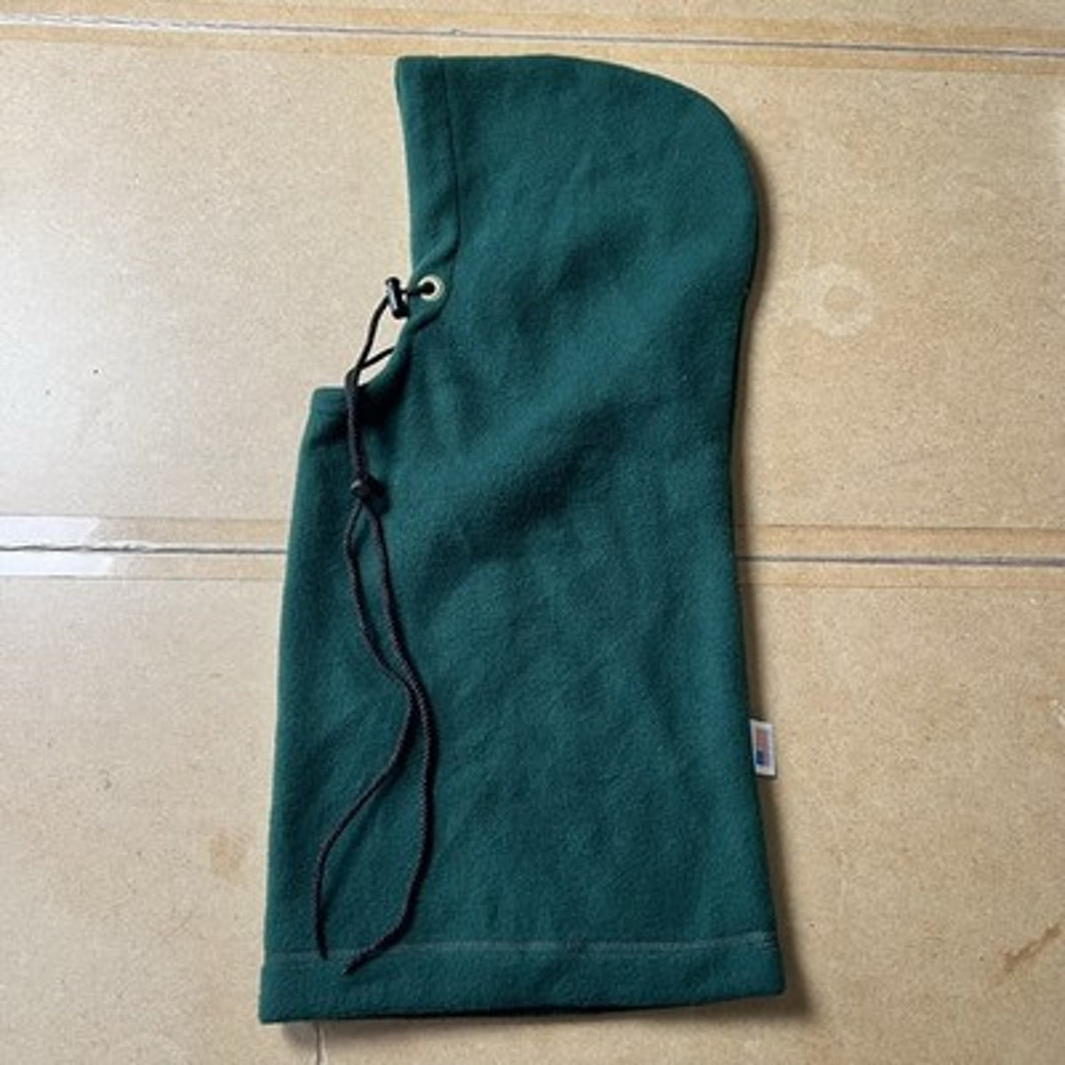 Balaclava Hood Mens One Size Green Fleece Thermal Adjustable Made In USA Winter